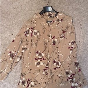 Tan floral blouse button up women’s